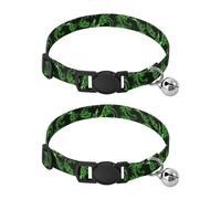 2 Pack Cat Collar Green Dragon Heads Black Kitten Bell Collar, Adjustable 10.6 to 17.1 Inches