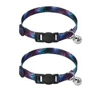 2 Pack Cat Collar Space Star Galaxy Pink Kitten Collar with Bell, Adjustable Length 10.6" to 17.1"