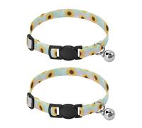 2 Pack Cat Collar Sunflowers Rainbow Waves Pastel Decorative Pet Collar with Bell, Adjustable 10.6 to 17.1 Inches