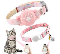 2-Pack Cat Collar with Airtag Holder and Smart Personalized QR Name Tag, Breakaway Kitten Collar with Bell, AirTag-Compatible Adjustable Apple Airtag GPS Tracker Pet Collar for Girl Boy Cats, Pink