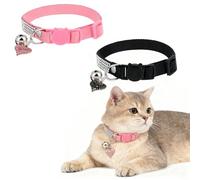 2 Pack Cat Collar with Bell, Kitten Shiny Collar with Rhinestone Bell, Adjustable Soft Fancy Bling Safety Cute Comfy Diamond Collars for Tiny Cats, Small Dogs, Rabbits (Pink, Black)