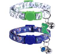 2 Pack Cat Collar with Bell Universe Dinosaur Pendant Breakaway Adjustable Accessory for Cats Kitten Kitty