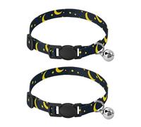 2 Pack Cat Collar Yellow Crescent Moons Small Dog Collar with Bell, Adjustable Length 10.6" to 17.1"