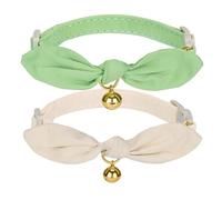 2 Pack Cat Collars Cotton Bowtie with Bell,Quick Release Safty Buckle,Soft and Comfy Cotton Material in Sage Green and White