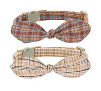 2 Pack Cat Collars Cotton Handtie Bunny Bow,Quick Release Safty Buckle,Soft and Comfy Cotton Material in Beige and Red Plaid Designs