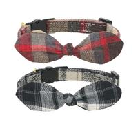 2 Pack Cat Collars Cotton Handtie Bunny Bow,Quick Release Safty Buckle,Soft and Comfy Cotton Material in Red and Black Plaid Designs