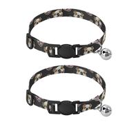 2 Pack Cat Collars Cute Bulldog Smile Dark Dog Bell Collar, Adjustable 10.6 to 17.1 Inches