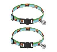 2 Pack Cat Collars Highland Cows Landscape Green Collar with Bell for Dog Puppy, Adjustable Length 10.6" to 17.1"