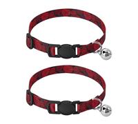 2 Pack Cat Collars Red Roses Petals Floral Dog Collar with Bell, Adjustable Length 10.6" to 17.1"