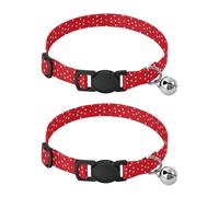 2 Pack Cat Collars Red White Polka Dots Cat Collars with Bell, Adjustable 10.6 to 17.1 Inches