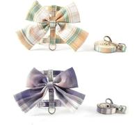 2 Pack Cat Harness and Leash Set, Bow Knot Grid Pattern Soft Adjustable Escape Proof Vest, Lightweight Pet Walking Kit for Kitten Small Puppy (Apricot & Lavender Plaid, M)