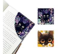 2 Pack Cat Hiding in The Flowers Leather Book Corner Bookmark, Durable Handmade Reading Accessories - Gifts for Readers, Women, Men, Teachers, Students 3