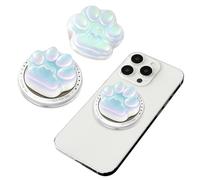 2 Pack Cat Paw Phone Grip Stand, Phone Grip, Transparent and Matte Finish with Colorful Holographic Design, with Cat Paw Support Base Extendable Holders, Expanding Stand, Scalable and Detachable