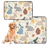2 Pack Cat Pet Mat Reusable Dog Pee Pads Anti Slip Rug for Pet Bed 24x36in+36x42in Bunny Easter Pattern