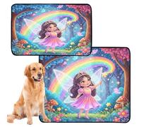2 Pack Cat Pet Mat Rug for Dogs Muddy Feet Washable Anti Slip Mat for Car and Airplane 24x36in＋36x42in Bubble Safari Fairy Princess Decor