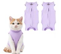 2 Pack Cat Recovery Suit, Breathable Cat Onesie Post Surgery with Adjustable Back Velcro, Anti-Licking Wound Protection Surgical Vest for Spay Female Cats, Kittens & Skin Disease Care(2 Purple, S)