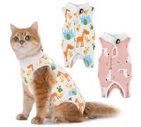 2 Pack Cat Recovery Suit Post Surgery, Breathable Cat Onesie for Female Cats After Surgery Professional Recovery Suit for Anti-Licking Abdominal Wounds or Skin Diseases (Alpac Cute Animal, M)