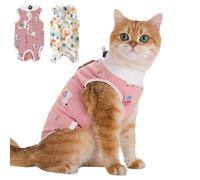 2 Pack Cat Recovery Suit Post Surgery, Breathable Cat Onesie for Female Cats After Surgery Professional Recovery Suit for Anti-Licking Abdominal Wounds or Skin Diseases (Alpac Cute Animal, L)