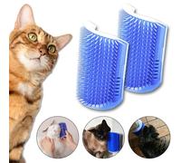 2 Pack Cat Self Groomer, Conner Grooming Brush, Cat Puppy Scratcher, Wall Corner Groomers Soft Grooming Brush Cat Puppy Massage Combs Corner Brush With Catnip - Dark Blue