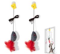 2 Pack Cat Toys for Indoor Cats Adult Kitten, Door Hanging Interactive Cat Mice Toys with Squeaky Sound and Feather Tail, No Batteries Required, Kitten Toy, Cats Enrichment Boredom Mouse Toy