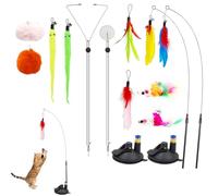 2 Pack Cat Wand toys for Indoor, Kitten Toys Set with Super Suction Cups, Cat Wands Toy Detachable, 10pcs Cats Feather, Fishing Rod Hanging Door Play, for Kitten Catcher Having Fun Exercise Playing
