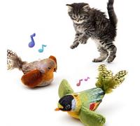 2-pack catnip cat toys that stimulate indoor cats' natural hunting instincts,Interactive plush bird toy with realistic chirping sounds to tease your cat (Brown artificial bird + green artificial bird)