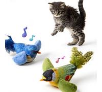 2-pack catnip cat toys that stimulate indoor cats' natural hunting instincts,Interactive plush bird toy with realistic chirping sounds to tease your cat (Green artificial bird + blue artificial bird)
