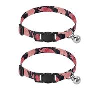 2 Pack Cats Collar Floral Elephant Pink Red Breakaway Cat Collars with Bell, Adjustable Length 10.6" to 17.1"