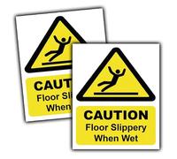 2 Pack - Caution Floor Slippery When Wet Vinyl Sticker Signs - Caution Wet Floor