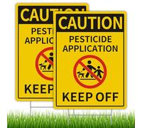 2 Pack Caution - Pesticide Application, Keep Off Yard Sign with Metal Stakes, 12.6 x 9.4 inches Corrugated Plastic Double Sided, Weatherproof, Easy to Mount