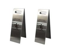 2-Pack Caution Wet Floor Sign,22" Height,White, black, silver double-sided folding A-frame design, bilingual warning information silver