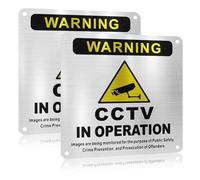 2 Pack CCTV in Operation Sign, 15 x 15cm Security Camera Warning Stickers, Self Adhesive Aluminum CCTV Signs for Store, Home, Office, Warehouse