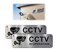 2 Pack CCTV IN OPERATION Sign - 15x5cm Aluminum Security Camera Signs, Self-Adhesive with Pre-Drilled Holes & Screws for Indoor/Outdoor Home, Business, Store, Office, Warehouse