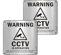 2 Pack CCTV in Operation Signs Brushed Aluminium, 15×15 cm Surveillance Warning Signs with Adhesive Backing