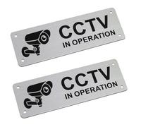 2 Pack CCTV Sign,CCTV in Operation Sign with Self-Adhesive and Pre-Drilled Holes,Aluminum Security Camera Waterproof Sticker for Door Wall or Window Indoor or Outdoor Use(5x15cm)