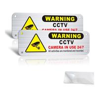 2 Pack CCTV Sign Stickers,15x5cm CCTV Warning Sign with Self-Adhesive,Metal Aluminum Camera for Windows,with Pre-Drilled Holes,for Home and Business,Outdoor Indoor Use