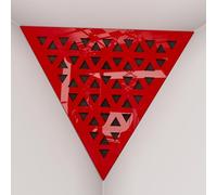 2 Pack - Ceiling Corner Bass Trap "Triangle-F" Triangular Pyramid Acoustic Foam with Perforated Laminated HDF Plate and Fabric | Front Triangle Side: 42cm | [ TRI - Red plastic | Brown ]