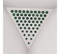 2 Pack - Ceiling Corner Bass Trap "Triangle-F" Triangular Pyramid Acoustic Foam with Perforated Laminated HDF Plate and Fabric | Front Triangle Side: 42cm | [ ROUNDS - White plastic | Green ]