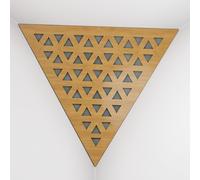 2 Pack - Ceiling Corner Bass Trap "Triangle-F" Triangular Pyramid Acoustic Foam with Perforated Laminated HDF Plate and Fabric | Front Triangle Side: 42cm | [ TRI - Oak | Grey ]