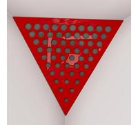 2 Pack - Ceiling Corner Bass Trap "Triangle-F" Triangular Pyramid Acoustic Foam with Perforated Laminated HDF Plate and Fabric | Front Triangle Side: 42cm | [ ROUNDS - Red plastic | Grey ]
