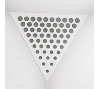 2 Pack - Ceiling Corner Bass Trap "Triangle-F" Triangular Pyramid Acoustic Foam with Perforated Laminated HDF Plate and Fabric | Front Triangle Side: 42cm | [ ROUNDS - White | Grey ]