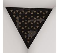 2 Pack - Ceiling Corner Bass Trap "Triangle-F" Triangular Pyramid Acoustic Foam with Perforated Laminated HDF Plate and Fabric | Front Triangle Side: 42cm | [ TRI - Black plastic | Beige ]