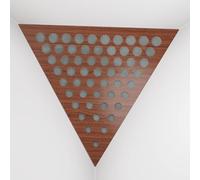 2 Pack - Ceiling Corner Bass Trap "Triangle-F" Triangular Pyramid Acoustic Foam with Perforated Laminated HDF Plate and Fabric | Front Triangle Side: 42cm | [ ROUNDS - Nut | Grey ]