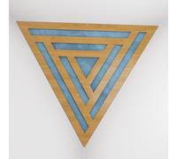 2 Pack - Ceiling Corner Bass Trap "Triangle-F" Triangular Pyramid Acoustic Foam with Perforated Laminated HDF Plate and Fabric | Front Triangle Side: 42cm | [ SCIFI - Oak | Blue ]