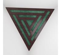 2 Pack - Ceiling Corner Bass Trap "Triangle-F" Triangular Pyramid Acoustic Foam with Perforated Laminated HDF Plate and Fabric | Front Triangle Side: 42cm | [ SCIFI - Wenge | Green ]