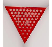 2 Pack - Ceiling Corner Bass Trap "Triangle-F" Triangular Pyramid Acoustic Foam with Perforated Laminated HDF Plate and Fabric | Front Triangle Side: 42cm | [ ROUNDS - Red plastic | Rose ]