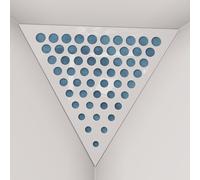 2 Pack - Ceiling Corner Bass Trap "Triangle-F" Triangular Pyramid Acoustic Foam with Perforated Laminated HDF Plate and Fabric | Front Triangle Side: 42cm | [ ROUNDS - White plastic | Blue ]