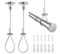 2 Pack Ceiling Mounted Shower Curtain Rod Bracket & Wardrobe Rail Support, 1.5m/59.06 Inch 304 Stainless Steel Suspension Cable with Locking Adjuster, 66LB Load for Curved Straight L/U-Shaped Bars