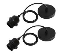 2 Pack Ceiling Pendant Light Fitting, E27 Lamp Holder, with Lock Ring for Shade, with 100CM Adjustable Cable, Flex Cable Ceiling Rose, Industrial Style Ceiling Pendant Fitting(Black)
