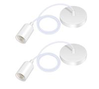 2 Pack Ceiling Pendant Light Fitting, E27 Screw Lamp Holder, with 100CM Adjustable Cable, Flex Cable Ceiling Rose, Industrial Style Ceiling Pendant Fitting(White) Bianca